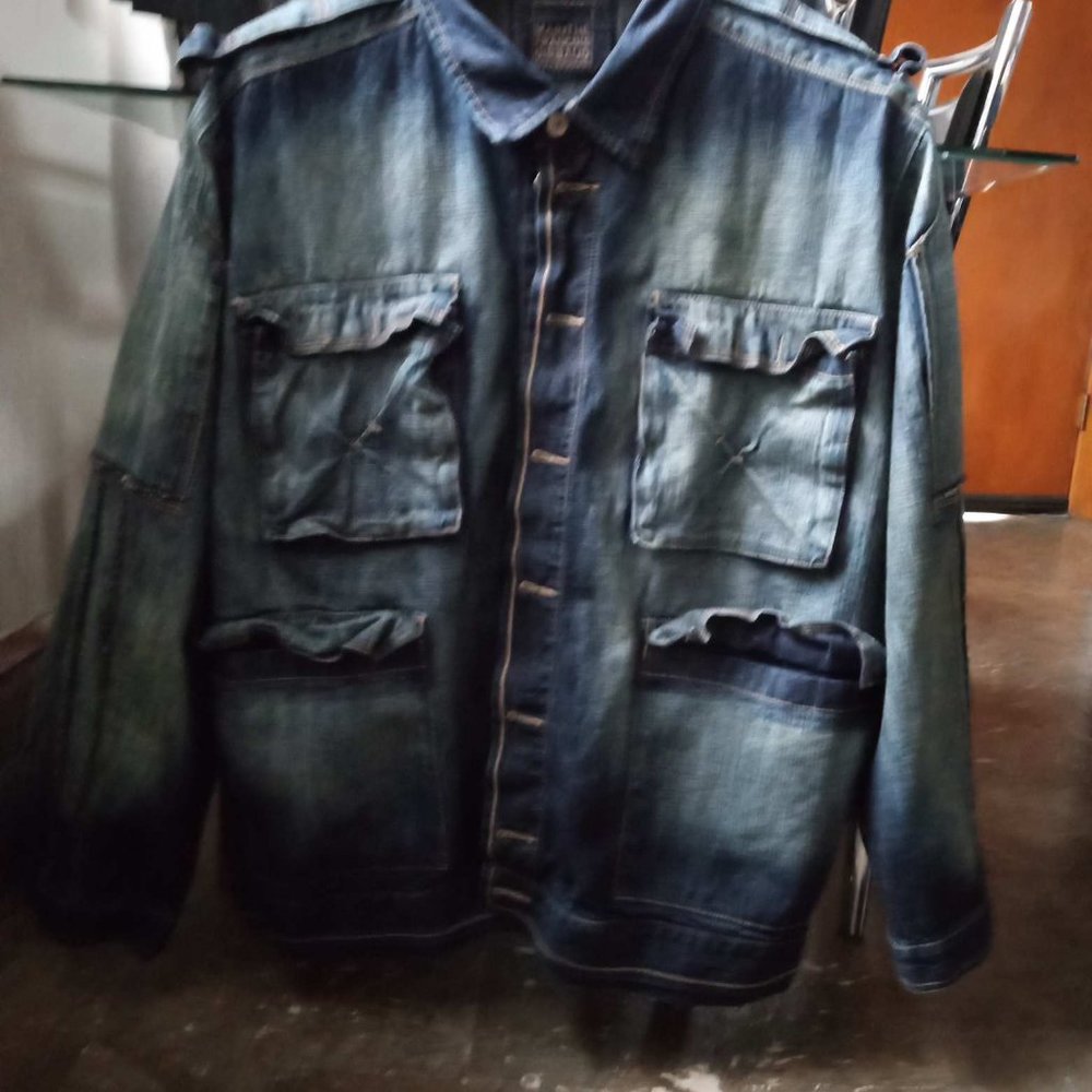 Men Marithe Francois Girbaud XXXL Iced Washed Heavy Blue Jean Jacket - Picture 5 of 8